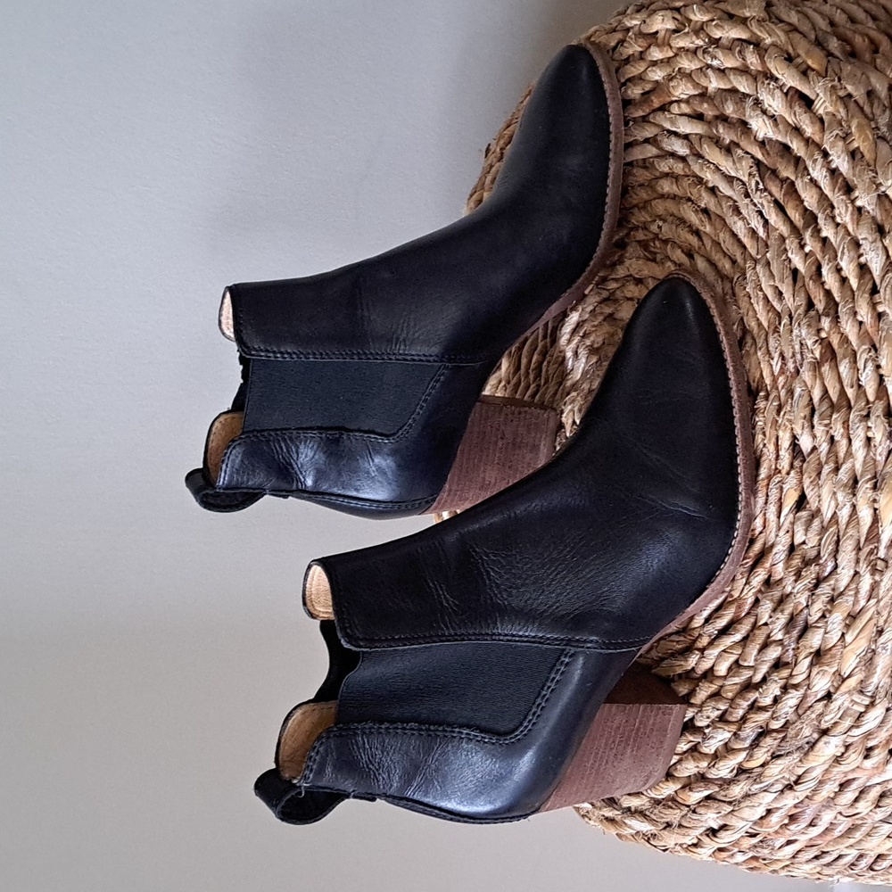 Madewell Womens Classic Black Leather Pull-On Ankle Booties 3" Heels‎ S-8